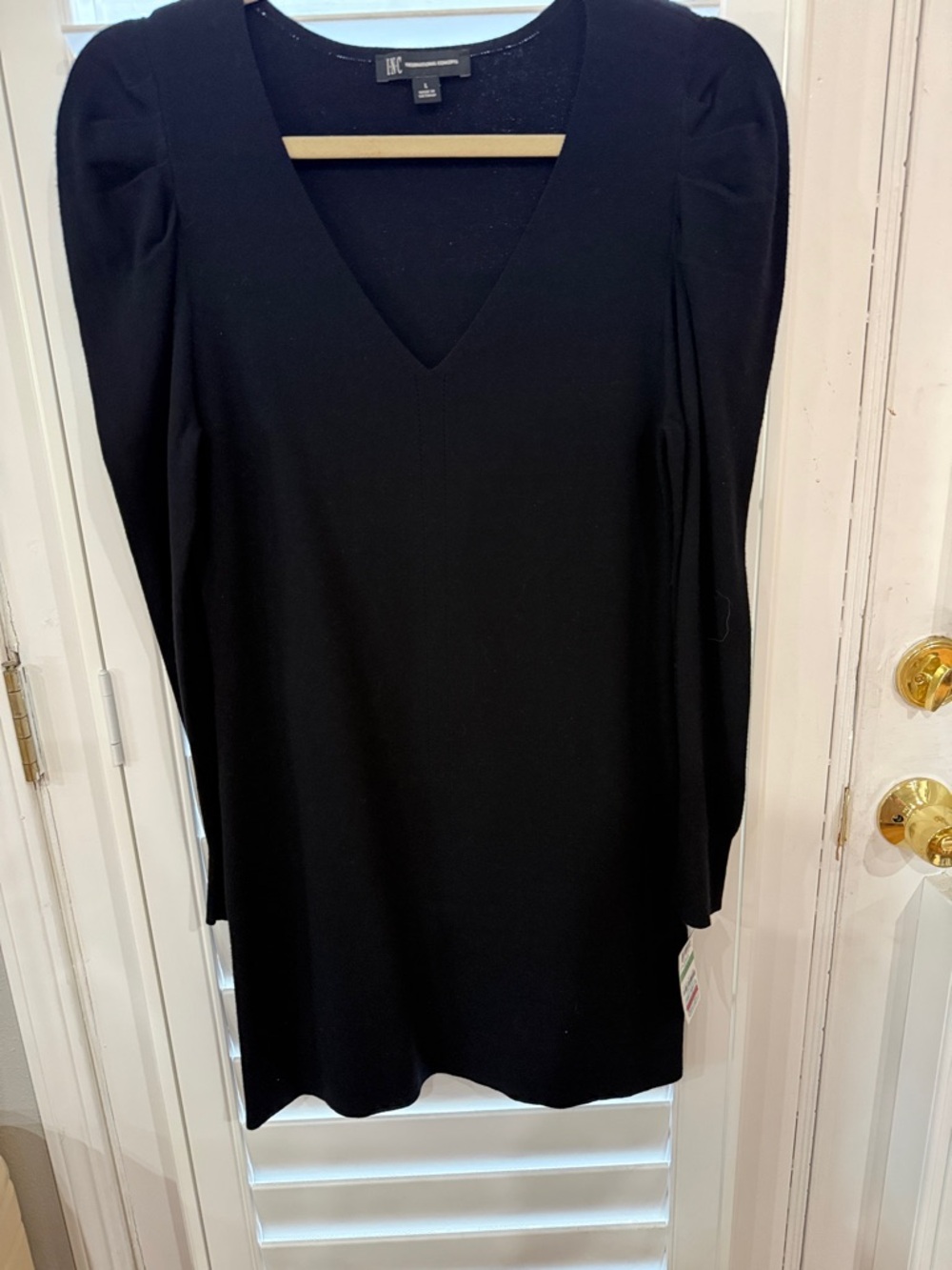 INC International Concepts Black V-Neck Long Sleeve Dress